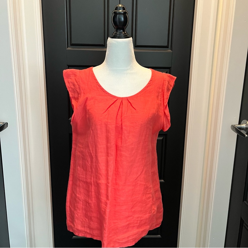 Women's Coral Linen Sleeveless Top